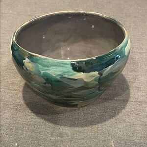 Artisan Ceramic pottery Bowl - Teal and Gray